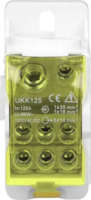 Obrázek produktu pro Rozvodná skříňka DIN Universal Electric Terminal Block Power Wire Connector Junction Box 690V 125A Yellow