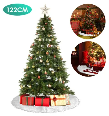 Productafbeelding van Vigevee kerstboomrok, 122 cm, wit, zachte pluche kerstboomrok met verborgen klittenbandsluiting, geschikt voor de woonkamer