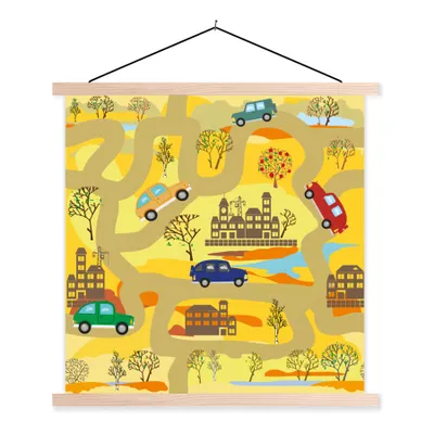 Produktbild von MuchoWow® Textilposter Kinder - Wüste - Auto - Straßen 60x60 cm mit holzfarbenen Rahmen - Wanddekoration