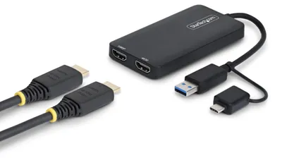 Image de StarTech.com Adaptateur USB vers Double HDMI, USB A/C vers 2 Écrans HDMI (1x 4K30Hz, 1x 1080p), Câble de 11 cm, Adaptateur USB 3.0 vers Écran HDMI, Windows/macOS, Noir