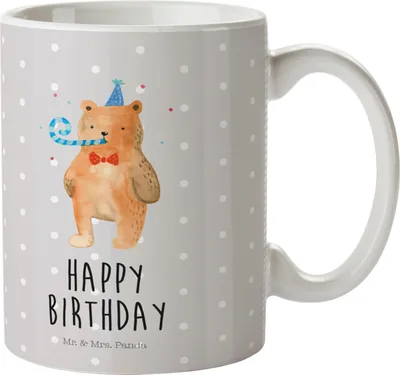Produktbild von Mr. & Mrs. Panda Pott Bär Geburtstag - Grau Pastell - Geschenk, Plastikbecher, Teddy, Mehrwegbecher, Alles Gute, Glückwunsch, Trinklernbecher, Haferl, Happy Birthday