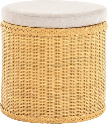 Produktbild von KRINES HOME Rattan Wäschekorb mit gepolsterten Sitz / Wäschetruhe Rund in der Farbe Honig - Großer heller Wäschesammler / Sitztruhe aus Natur-Rattan auch perfekt als Badhocker / Sitzhocker