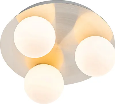 Produktbild von QAZQA - Moderne Bad I Badezimmer-Außen Deckenleuchte I Deckenlampe I Lampe I Leuchte Stahl I Silber I nickel matt 3-flammig - Cederic I Außenbeleuchtung - Stahl Rund - LED geeignet G9