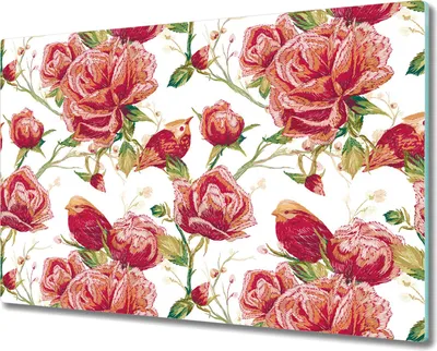 Produktbild von Glas-Herdabdeckplatte Glaskeramikkochfeld-Abdeckung Spritzschutz - 80x52 cm - Rote Vögel & Blumen