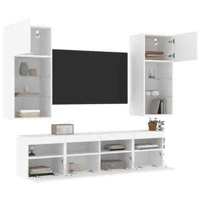 Image de Maison Exclusive - Ensemble mural 5 pièces avec éclairage LED Blanc Matériau dérivé du bois