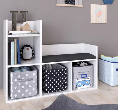 Produktbild von VCM Holz Kinderregal Bücherregal Sitzbank Kinder Spielzeugregal Schuhregal Lelus