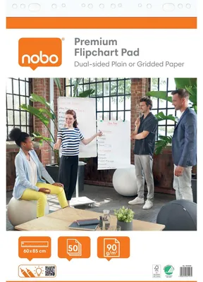 Produktbild von Nobo 1915658, Flipchartblock, Weiß, Papier, 90 g/m², Senkrecht, 600 mm