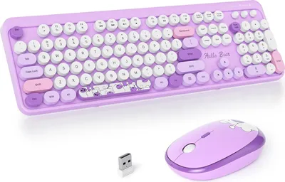 Produktbild von SOLIDEE kabellose Tastatur- und Maus-Kombination,Retro-Schreibmaschinen-Tastatur,2.4GHz runde Tastenkappe mit Ziffernblock,104 Tasten ergonomische(Amerikanisch QWERTY)(Mixed Blue)