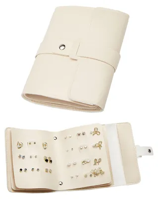 Ohrring-Etui aus PU, beige, 42 Fächer, 14x3x16 cm