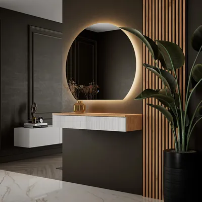 Produktbild von Planetmöbel AMYRA Garderoben Set 100 cm in Gold Eiche / Weiß, AUBE Spiegel & Akustikpaneel