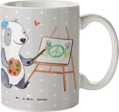 Produktbild von Mr. & Mrs. Panda Becher Gestalterinnen für visuelles Marketing Herz - Grau Pastell - Geschenk, Teetasse, Tasse, Keramiktasse, Trinkbecher, Kaffeetasse