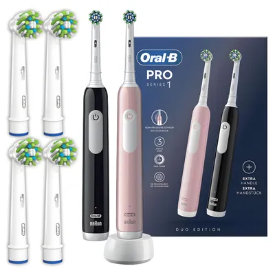 Produktbild von Oral-B Pro Series 1 Duo – elektrische Zahnbürsten – Schwarz & Rosa – mit 6 Original-Aufsteckbürsten