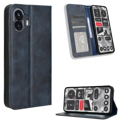 Image de Étui portefeuille pour Nothing Phone 2 en simili cuir, texture rétro, bleu