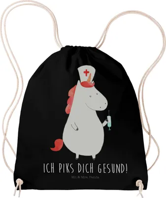 Produktbild von Mr. & Mrs. Panda gym tasche Einhorn Krankenschwester - Schwarz - Geschenk, Krankenpflegerin, Stoffbeutel, wander rucksack, Jutebeutel, Unicorn, Ärztin, Turnbeutel