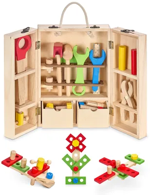 Immagine prodotto di Omgoods - Set di strumenti in legno per bambini - Include martelli, seghe e altro
