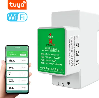 Obrázok produktu pre Inteligentný jednofázový Wifi elektromer Inštalácia merača napätia a prúdu BT pripojenie Smartphone Peacefair Tuya Dual APP Diaľkové ovládanie Kompatibilný so systémom Android iOS
