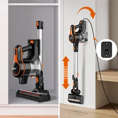 Obrázok produktu pre Bezdrôtový ručný vysávač – 300 W – 60 minút prevádzková doba – 1,2 litrová nádoba na prach – HEPA filter – oranžová farba