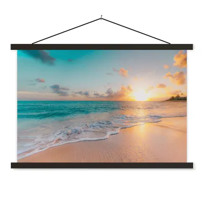 Produktbild von MuchoWow® Textilposter Sonnenuntergang - Strand - Meer - Sommer - Blau 150x100 cm mit schwarzem Rahmen - Schlafzimmer