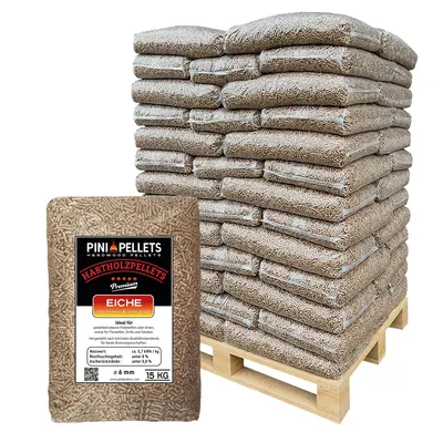 Produktbild von PINI Hartholz Pellets 6 mm 100% Eiche 975 kg Palette Holzpellets