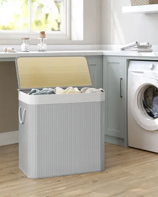 Obrázek produktu pro Koš na prádlo SONGMICS, s víkem a držadly, z bambusu, 3 přihrádky, 150 l, šedý