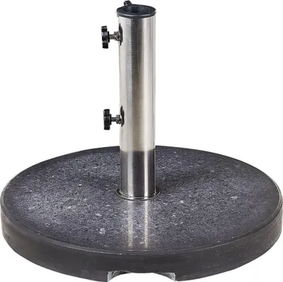 Produktbild von Beliani Sonnenschirmständer aus Granit und Edelstahl, Schwarz, 45 cm Durchmesser, 36 cm Höhe, 58 mm Mast-Durchmesser, passend für Schirmstangen 38-58 mm, inkl. Adapter, UV-beständig, wasserdicht, korrosionsbeständig, mit Griffmulden, rund, Outdoor