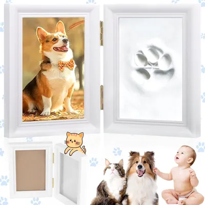 Produktbild von Omgoods – Holzrahmen für Fotos mit Fußabdruckset für Haustiere, weiß