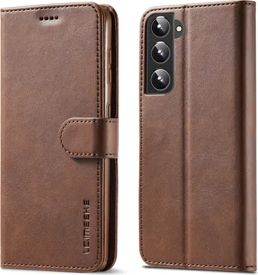 Image de Etui pour Samsung Galaxy S22 5G, étui en cuir avec fermeture magnétique et support, étui de protection Marron