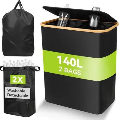 Produktbild von 140L Recyclingbehälter mit Doppel-Innentasche, faltbar, robust,Pfandflaschen Aufbewahrung für Küche und Outdoor