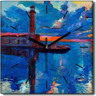 Produktbild von Coloray Uhr auf Leinwand 30x30 cm Wand Uhr Dekoration Wohnzimmer Segeltuch schwarze Hände -Leuchtturm Ozean.