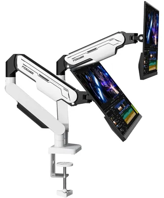 Zdjęcie produktu dla Podwójny ramion do monitora, z amortyzatorem gazowym, przeznaczony do monitorów o przekątnej 17-32 cali i wadze do 9 kg, standard VESA 75 x 75/100 x 100 mm, kolor biały
