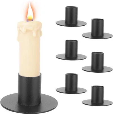 Zdjęcie produktu dla Zestaw 6 czarnych, retro świeczników ze żeliwa – średnica podstawy ok. 5 cm, wysokość 2,8 cm, wewnętrzna średnica 2 cm, przeznaczonych do świec typu "teczka" oraz świec bez płomienia