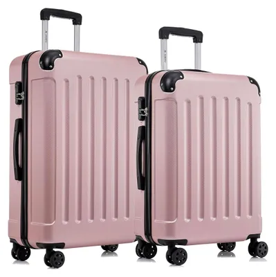 Produktbild von Kofferset mit Trolley und Handgepäck, Hartschalenkoffer mit 4 Rollen 360°, Zahlenschloss und Gummigriff (2-teilig, L&XL, Roségold)