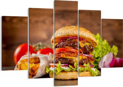 Produktbild von Bild auf Leinwand - Leinwandbild - Hamburger Sandwich - 150x100cm - Wand Bild - Wanddeko - Leinwanddruck - Bilder - Kunstdruck - Wanddekoration - Leinwand bilder - Wandkunst - EA150x100-3795