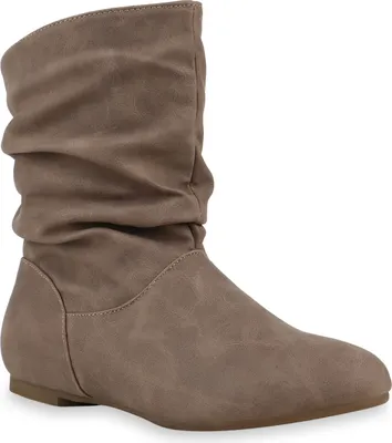 A single taupe slouch boot is shown against a white background.