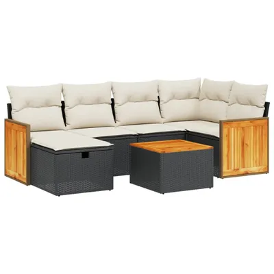 Immagine prodotto di vidaXL Set di divani da giardino 7 pezzi con cuscini in polirattan nero