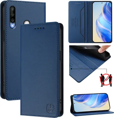 Obrázek produktu pro Kožené pouzdro pro Huawei P30 Lite, flipové pouzdro s přihrádkami na karty, peněženkou a stojánkem Modrý