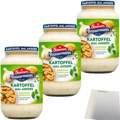 Produktbild von Sonnen Bassermann Kartoffel mal anders Kräuter-Knoblauch 3er Pack (3x405g Glas) + usy Block