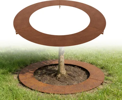Image de XMTECH Bordure de pelouse ronde en métal rouillé, cercle d'arbre Ø 60 cm à l'intérieur / 90 cm à l'extérieur, bordure de tonte pour robot tondeuse, protection d'arbre et cercle de plantation, bordure de jardin et de parterre