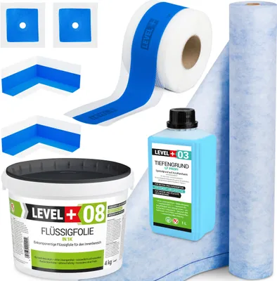 Produktbild von Dichtset Dusche Dichtband 5m Flüssigfolie 4kg Dichtbahn Ecke Tiefgrund SET346