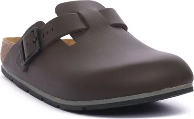 A single brown Birkenstock Boston PRO LE clog is shown from a side-diagonal angle against a white background.