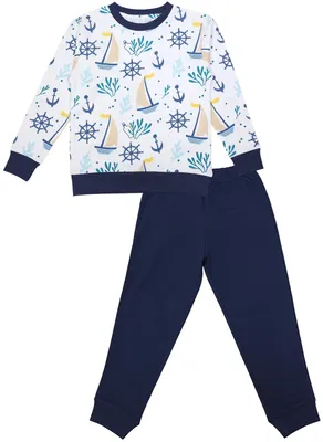 Produktbild von TupTam Kinder Jungen Pyjama Schlafanzug Set Langarm Nachtwäsche 2-teilig, Farbe: Segelboot_Meer, Größe: 140
