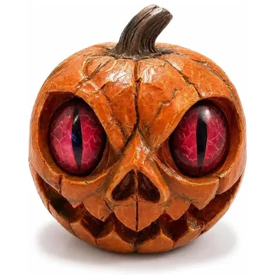 Productafbeelding van Halloween pompoenfiguur – Hars, kattenoogendesign, griezelige decoratie voor op tafel, 8x8x10 cm. Decoratie voor feestelijke gelegenheden – Rood
