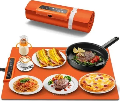 Immagine prodotto di Piastra riscaldante elettrica, 3 livelli di temperatura, timer, colore arancione, senza pieghe, silicone