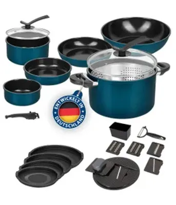 Kelton Pfannenset Töpfe Set 3 in 1 mit Deckel und Gemüseschneider 27 tlg.,   Kochgeschirr mit Pfannen und Kochtöpfen mit Antihaft Beschschichtung