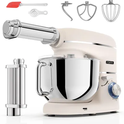 Productafbeelding van Fentic Keukenmachine met Pastamachine – 2000W – Keukenrobot – Pasta Sheet Roller - 6,2L Mengkom (Beige)