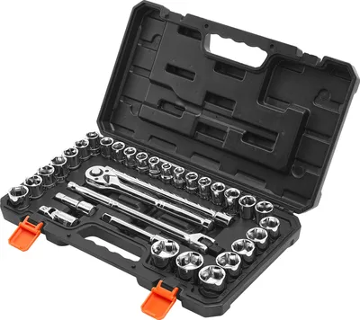 Produktbild von SucceBuy Steckschlüsselsatz 33-teilig, 12,7 mm Antrieb, metrische und SAE Steckschlüssel mit Ratsche, Werkzeugset inklusive Verlängerungsstange und Transportkoffer aus CR-V-Stahl