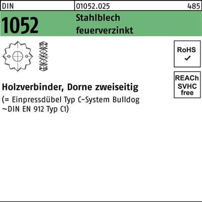 Produktbild von Reyher  Holzverbinder DIN1052 Typ C, tZn, 75 ÜH tZn (100 Stück)