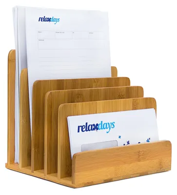 Produktbild von Briefablage Bambus Dokumentenablage Schreibtischorganizer - 5 Fächer - Naturfarben - 23 x 24,5 x 20,5 cm - Für Schreibtisch und Büro
