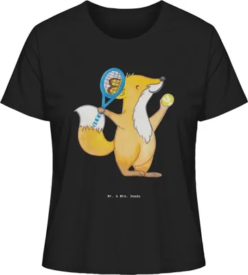 Produktbild von Mr. & Mrs. Panda Basic Shirt Damen Fuchs Tennis spielen Größe M - Schwarz - Geschenk, T-Shirt, Damenshirt, Baumwoll, Ballsportart, Kurzarmshirt, Turnier, Oberteil