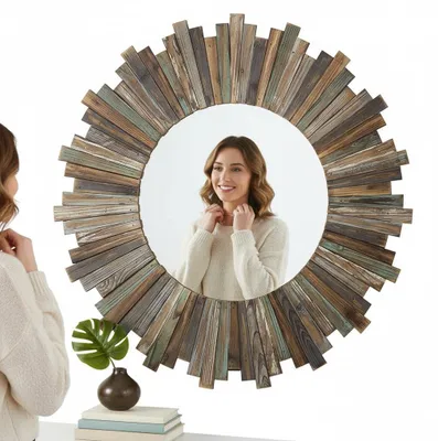 Image de Miroir mural rond, diamètre 90 cm, style shabby chic